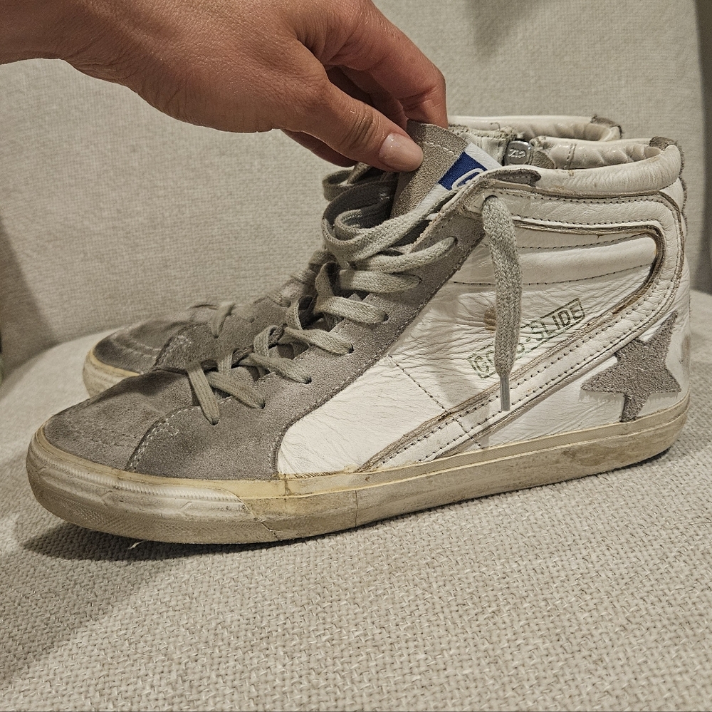 Golden Goose Gray and White High-Top Sneakers